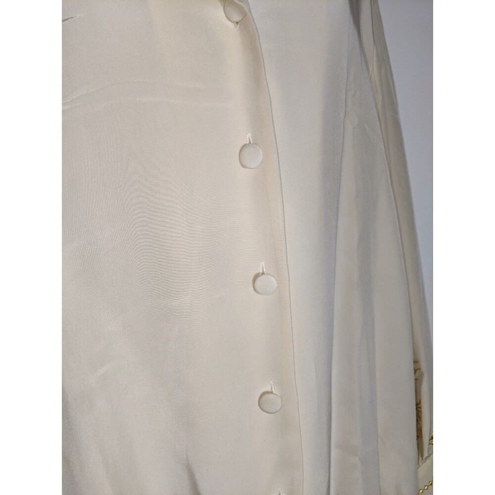 NWT Vtg DVF 100% Silk Blouse Sz L Ivory Gold Floral Embroidery Luxury Designer - Picture 7 of 15